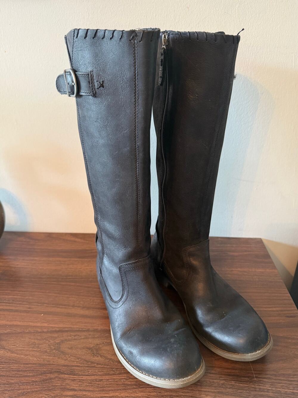 Harley Davidson Black Tall Round Toe Leather Riding Boots Womens Size 10